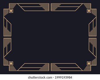 Art deco frame. Vintage linear border. Design a template for invitations, leaflets and greeting cards. Geometric golden frame. The style of the 1920s - 1930s. Vector illustration