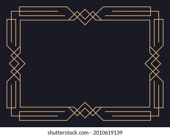 Art deco frame. Vintage linear border. Design a template for invitations, leaflets and greeting cards. Geometric golden frame. The style of the 1920s - 1930s. Vector illustration