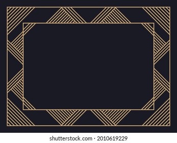 Art deco frame. Vintage linear border. Design a template for invitations, leaflets and greeting cards. Geometric golden frame. The style of the 1920s - 1930s. Vector illustration