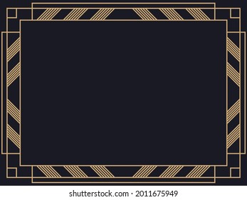 Art deco frame. Vintage linear border. Design a template for invitations, leaflets and greeting cards. Geometric golden frame. The style of the 1920s - 1930s. Vector illustration