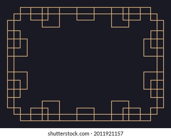 Art deco frame. Vintage linear border. Design a template for invitations, leaflets and greeting cards. Geometric golden frame. The style of the 1920s - 1930s. Vector illustration