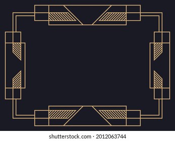 Art deco frame. Vintage linear border. Design a template for invitations, leaflets and greeting cards. Geometric golden frame. The style of the 1920s - 1930s. Vector illustration