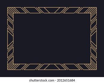 Art deco frame. Vintage linear border. Design a template for invitations, leaflets and greeting cards. Geometric golden frame. The style of the 1920s - 1930s. Vector illustration