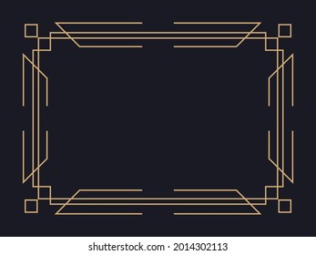 Art deco frame. Vintage linear border. Design a template for invitations, leaflets and greeting cards. Geometric golden frame. The style of the 1920s - 1930s. Vector illustration