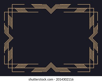 Art deco frame. Vintage linear border. Design a template for invitations, leaflets and greeting cards. Geometric golden frame. The style of the 1920s - 1930s. Vector illustration