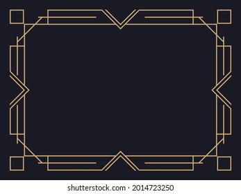 Art deco frame. Vintage linear border. Design a template for invitations, leaflets and greeting cards. Geometric golden frame. The style of the 1920s - 1930s. Vector illustration
