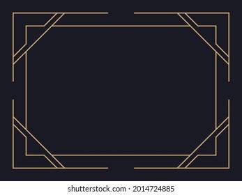 Art deco frame. Vintage linear border. Design a template for invitations, leaflets and greeting cards. Geometric golden frame. The style of the 1920s - 1930s. Vector illustration