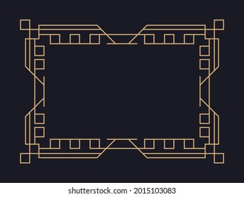 Art deco frame. Vintage linear border. Design a template for invitations, leaflets and greeting cards. Geometric golden frame. The style of the 1920s - 1930s. Vector illustration