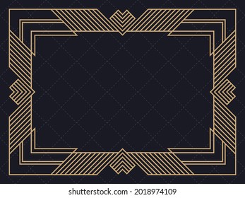 Art deco frame. Vintage linear border. Design a template for invitations, leaflets and greeting cards. Geometric golden frame. The style of the 1920s - 1930s. Vector illustration