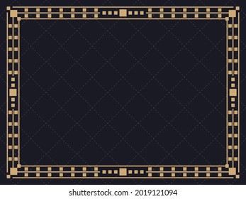 Art deco frame. Vintage linear border. Design a template for invitations, leaflets and greeting cards. Geometric golden frame. The style of the 1920s - 1930s. Vector illustration