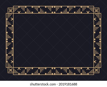 Art deco frame. Vintage linear border. Design a template for invitations, leaflets and greeting cards. Geometric golden frame. The style of the 1920s - 1930s. Vector illustration