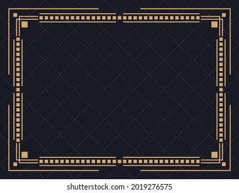 Art deco frame. Vintage linear border. Design a template for invitations, leaflets and greeting cards. Geometric golden frame. The style of the 1920s - 1930s. Vector illustration