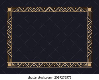 Art deco frame. Vintage linear border. Design a template for invitations, leaflets and greeting cards. Geometric golden frame. The style of the 1920s - 1930s. Vector illustration