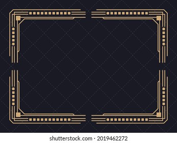 Marco Art Déco. Borde lineal vintage. Diseñar una plantilla para invitaciones, folletos y tarjetas de felicitación. Marco geométrico dorado. El estilo de los años 20-30 Ilustración del vector
