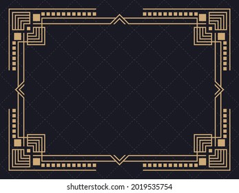Marco Art Déco. Borde lineal vintage. Diseñar una plantilla para invitaciones, folletos y tarjetas de felicitación. Marco geométrico dorado. El estilo de los años 20-30 Ilustración del vector