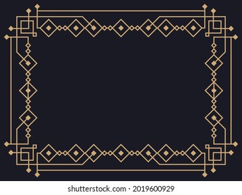 Art-Deco-Rahmen. Vintage lineare Grenze. Entwerfen Sie eine Vorlage für Einladungen, Faltblätter und Grußkarten. Geometrischer goldener Rahmen. Der Stil der 1920er bis 1930er Jahre. Vektorgrafik