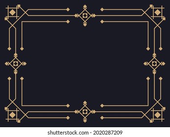 Art deco frame. Vintage linear border. Design a template for invitations, leaflets and greeting cards. Geometric golden frame. The style of the 1920s - 1930s. Vector illustration