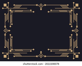Marco Art Déco. Borde lineal vintage. Diseñar una plantilla para invitaciones, folletos y tarjetas de felicitación. Marco geométrico dorado. El estilo de los años 20-30 Ilustración del vector