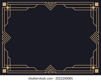 Art deco frame. Vintage linear border. Design a template for invitations, leaflets and greeting cards. Geometric golden frame. The style of the 1920s - 1930s. Vector illustration