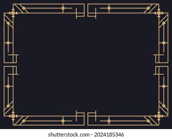 Art deco frame. Vintage linear border. Design a template for invitations, leaflets and greeting cards. Geometric golden frame. The style of the 1920s - 1930s. Vector illustration