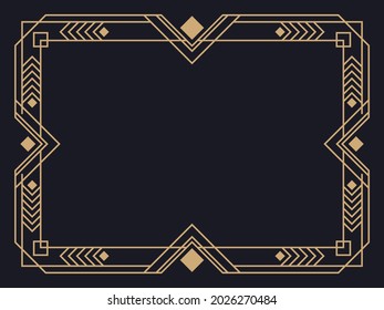 Art deco frame. Vintage linear border. Design a template for invitations, leaflets and greeting cards. Geometric golden frame. The style of the 1920s - 1930s. Vector illustration