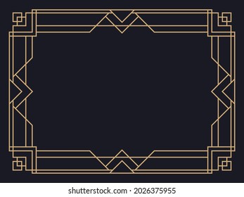 Art deco frame. Vintage linear border. Design a template for invitations, leaflets and greeting cards. Geometric golden frame. The style of the 1920s - 1930s. Vector illustration