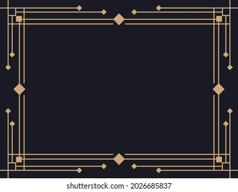 Art deco frame. Vintage linear border. Design a template for invitations, leaflets and greeting cards. Geometric golden frame. The style of the 1920s - 1930s. Vector illustration