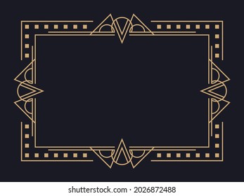 Art deco frame. Vintage linear border. Design a template for invitations, leaflets and greeting cards. Geometric golden frame. The style of the 1920s - 1930s. Vector illustration