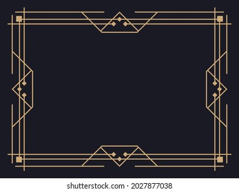 Art deco frame. Vintage linear border. Design a template for invitations, leaflets and greeting cards. Geometric golden frame. The style of the 1920s - 1930s. Vector illustration
