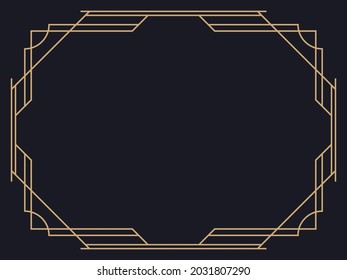 Art deco frame. Vintage linear border. Design a template for invitations, leaflets and greeting cards. Geometric golden frame. The style of the 1920s - 1930s. Vector illustration