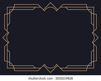 Art deco frame. Vintage linear border. Design a template for invitations, leaflets and greeting cards. Geometric golden frame. The style of the 1920s - 1930s. Vector illustration