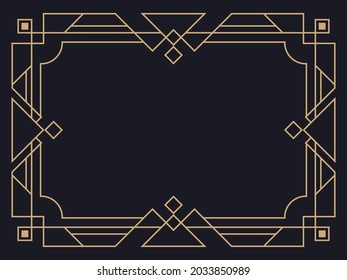 Art deco frame. Vintage linear border. Design a template for invitations, leaflets and greeting cards. Geometric golden frame. The style of the 1920s - 1930s. Vector illustration