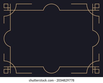 Art deco frame. Vintage linear border. Design a template for invitations, leaflets and greeting cards. Geometric golden frame. The style of the 1920s - 1930s. Vector illustration