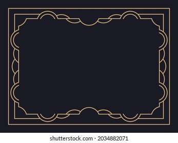 Art deco frame. Vintage linear border. Design a template for invitations, leaflets and greeting cards. Geometric golden frame. The style of the 1920s - 1930s. Vector illustration