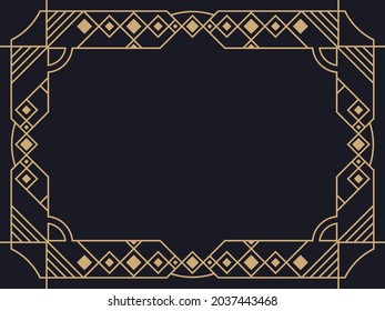 Art deco frame. Vintage linear border. Design a template for invitations, leaflets and greeting cards. Geometric golden frame. The style of the 1920s - 1930s. Vector illustration