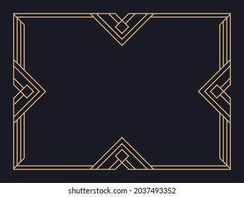 Art deco frame. Vintage linear border. Design a template for invitations, leaflets and greeting cards. Geometric golden frame. The style of the 1920s - 1930s. Vector illustration