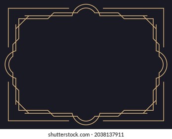 Art deco frame. Vintage linear border. Design a template for invitations, leaflets and greeting cards. Geometric golden frame. The style of the 1920s - 1930s. Vector illustration