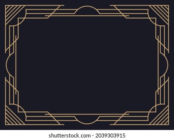 Art deco frame. Vintage linear border. Design a template for invitations, leaflets and greeting cards. Geometric golden frame. The style of the 1920s - 1930s. Vector illustration