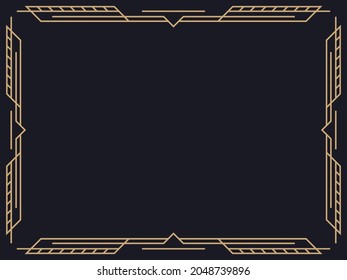 Art deco frame. Vintage linear border. Design a template for invitations, leaflets and greeting cards. Geometric golden frame. The style of the 1920s - 1930s. Vector illustration