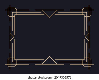 Art deco frame. Vintage linear border. Design a template for invitations, leaflets and greeting cards. Geometric golden frame. The style of the 1920s - 1930s. Vector illustration