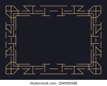 Art deco frame. Vintage linear border. Design a template for invitations, leaflets and greeting cards. Geometric golden frame. The style of the 1920s - 1930s. Vector illustration