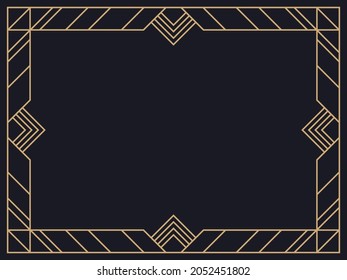 Art deco frame. Vintage linear border. Design a template for invitations, leaflets and greeting cards. Geometric golden frame. The style of the 1920s - 1930s. Vector illustration
