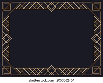 Art deco frame. Vintage linear border. Design a template for invitations, leaflets and greeting cards. Geometric golden frame. The style of the 1920s - 1930s. Vector illustration