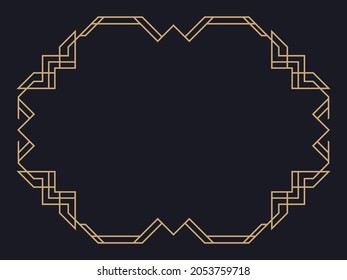 Art deco frame. Vintage linear border. Design a template for invitations, leaflets and greeting cards. Geometric golden frame. The style of the 1920s - 1930s. Vector illustration