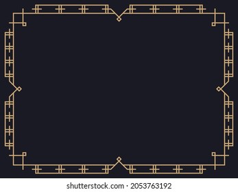 Art deco frame. Vintage linear border. Design a template for invitations, leaflets and greeting cards. Geometric golden frame. The style of the 1920s - 1930s. Vector illustration