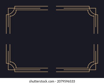 Art deco frame. Vintage linear border. Design a template for invitations, leaflets and greeting cards. Geometric golden frame. The style of the 1920s - 1930s. Vector illustration