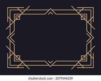 Art deco frame. Vintage linear border. Design a template for invitations, leaflets and greeting cards. Geometric golden frame. The style of the 1920s - 1930s. Vector illustration