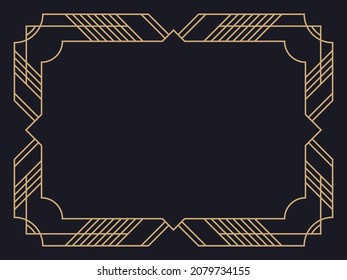 Art deco frame. Vintage linear border. Design a template for invitations, leaflets and greeting cards. Geometric golden frame. The style of the 1920s - 1930s. Vector illustration