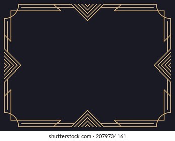Art deco frame. Vintage linear border. Design a template for invitations, leaflets and greeting cards. Geometric golden frame. The style of the 1920s - 1930s. Vector illustration
