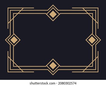 Art deco frame. Vintage linear border. Design a template for invitations, leaflets and greeting cards. Geometric golden frame. The style of the 1920s - 1930s. Vector illustration